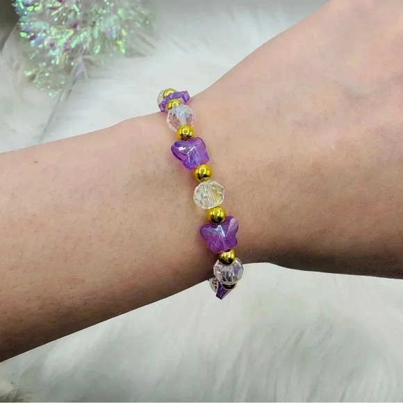 Purple Butterfly Charm Beaded Bracelet - Picture 7 of 7
